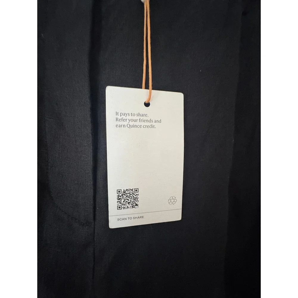 Quince Black European Linen Pleated Elastic Waist Pants Womens 14 New